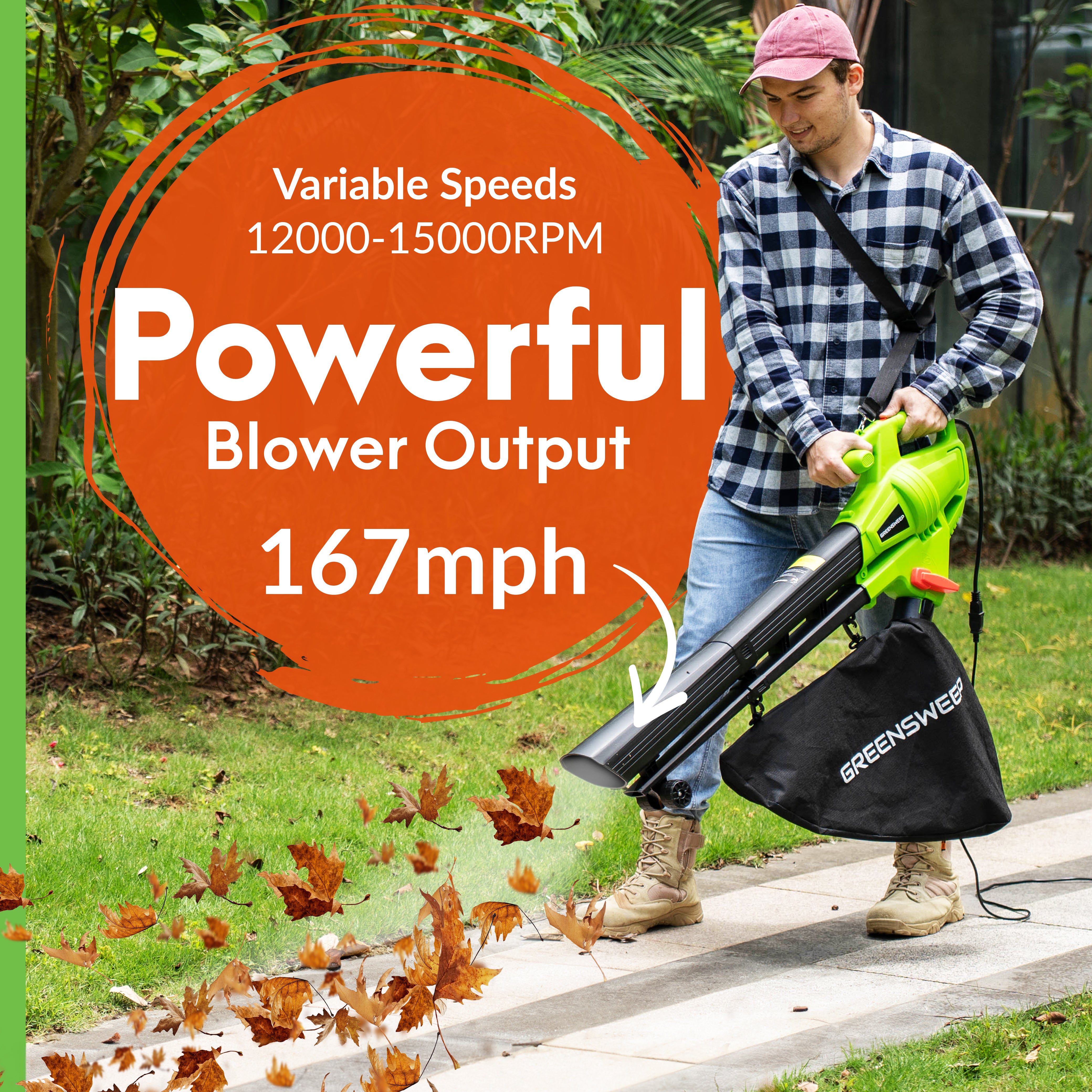 GreenSweep 3-in-1 Leaf Blower, Vacuum & Mulcher